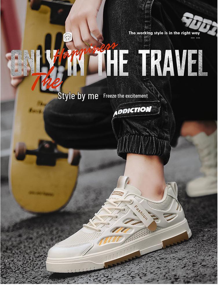 2024 Summer Men's Trendy White Mesh Sneakers - Breathable and Versatile Casual Skate Shoes
