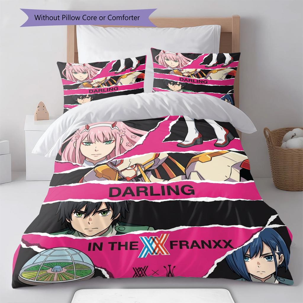 Franxx Pattern Bedding Quilt Set Quilt Cover Pillowcase Home Birthday Gift(1 * duvet cover + 2 * pillowcase, without core)