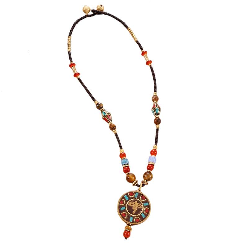 Vintage Necklace Natural Stone Woven Clavicle Chain Women's Nepalese Tibetan Pendant Niche Accessories