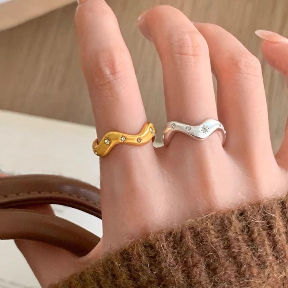 Plating Wave Rings Twisted Round Fine Jewelry Opening Rings Light Luxury Minimalist Design Geometric Rings Gift For Women
