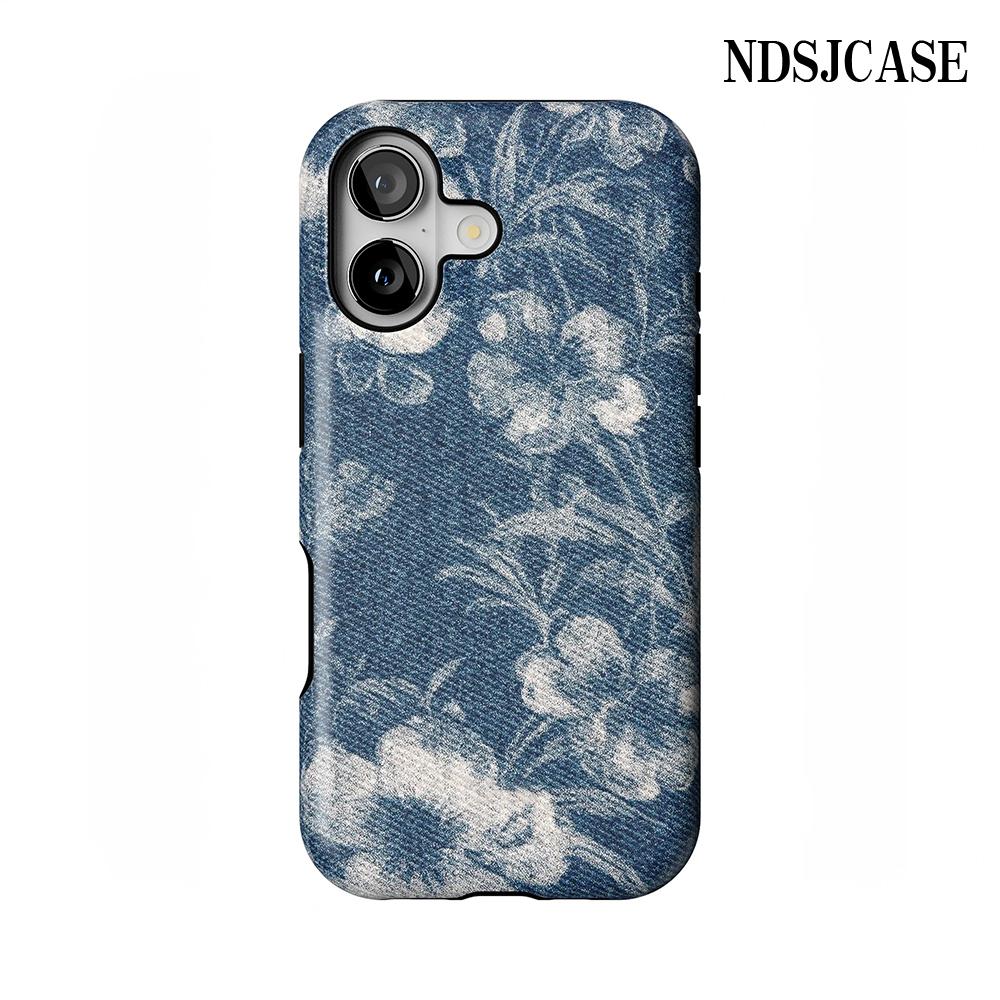 

Джинсовый чехол-цветок для iPhone 17 16 15 14 13 12 11 X XS XR XSMAX 7 8 Air Pro Max Plus Роскошная двухслойная задняя крышка iPhone 17 Pro