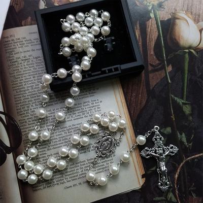 8mm Koraliki Modlitewne Różaniec Naszyjnik Maryja Jezus na Krzyż Wisiorek Katolicki Naszyjniki Biżuteria Religijna Kobiety Charm Prezenty