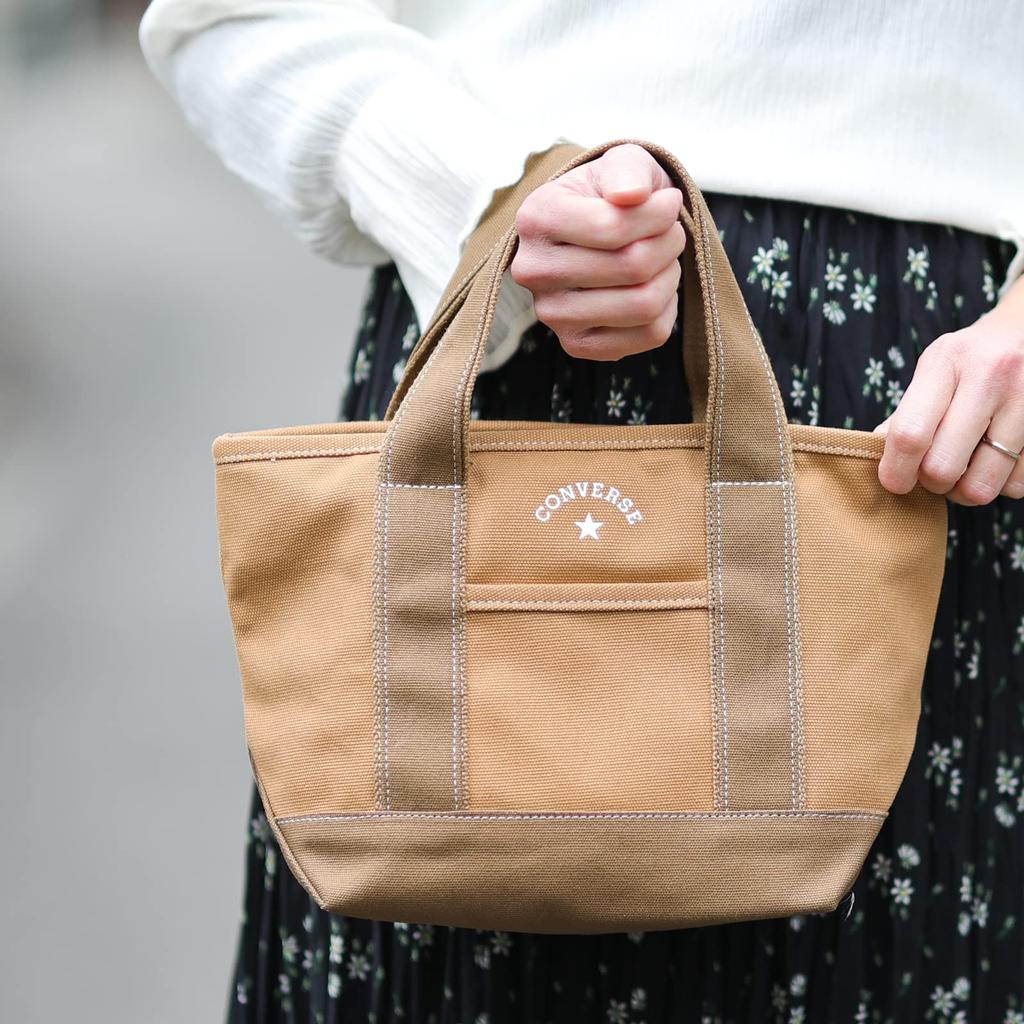 Canvas Mini Tote mit Dwears Aufkleber Tragetasche für Männer und Frauen TOKYO Nachdruck All Star All [Converse] (Größe S, Beige)