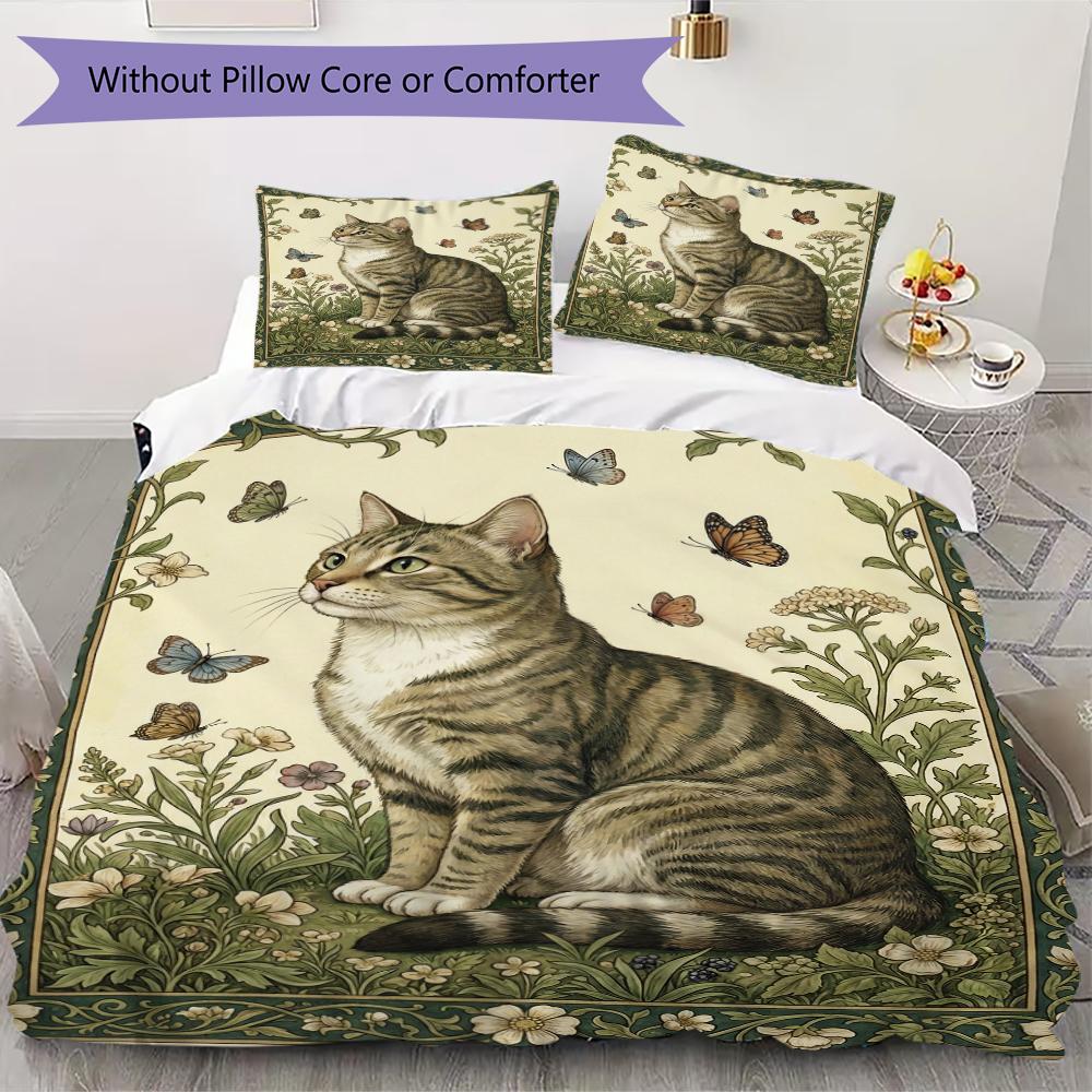 Set Copripiumino con Motivo Gatto Retrò Federa Decorazione per la Casa Regalo di Compleanno (1 * copripiumino + 2 * federe senza imbottitura)8
