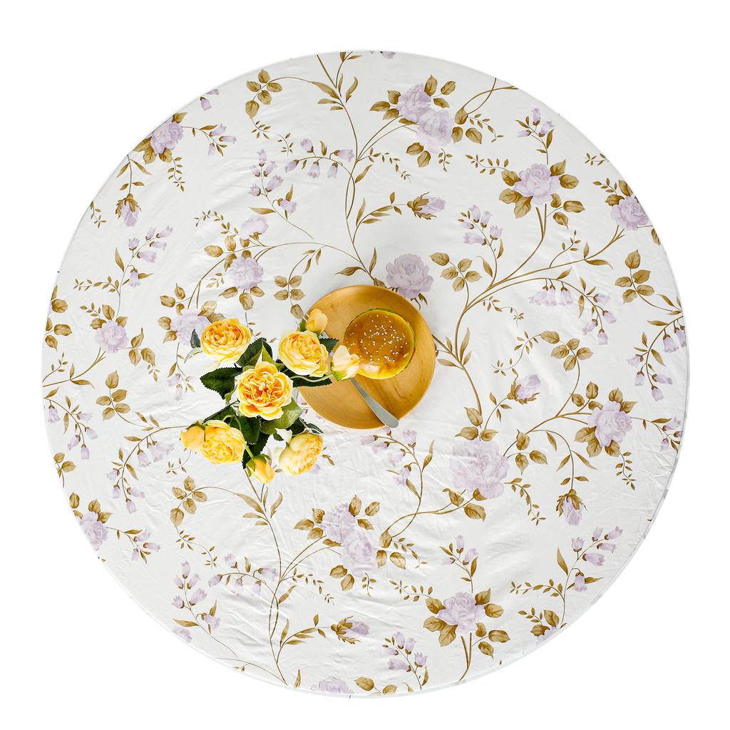 Round Table Cloth Vinyl Fitted Tablecloth Elastic Enduring Table Cloth for Christmas Birthday Wedding Party Home Dining Decor