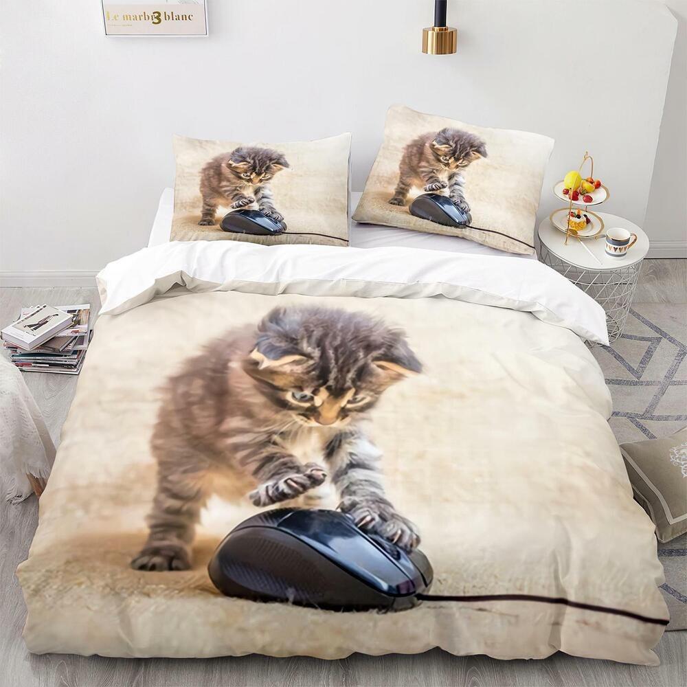Set Biancheria da Letto 3D per Gatti King Queen Copri Letto Federa 2/3 Pezzi Animale Carino Morbido Copertura Regalo Letto Singolo Letto Matrimoniale