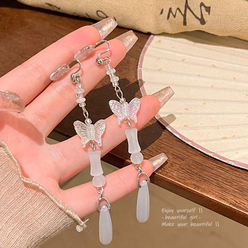 

Chinese Medieval-Style Non-Pierced Long Tassel Beaded Earrings