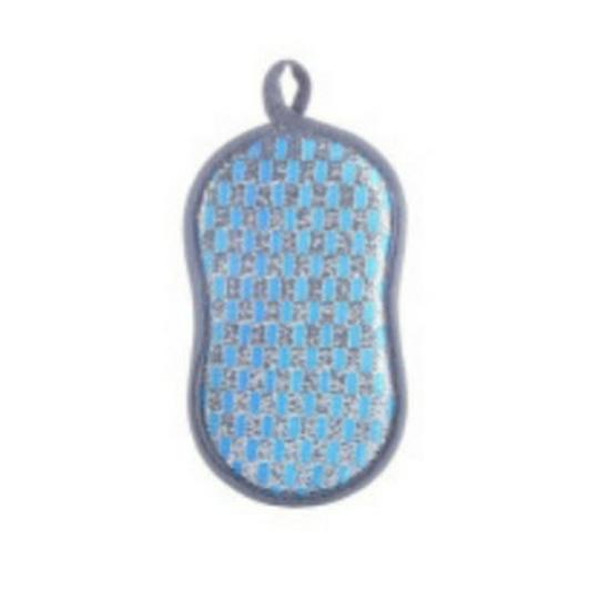 Серебряная мочалка-тряпка и губка-скребок - Сильное удаление пятен и бережное отношение к посуде, Волшебная губка синий