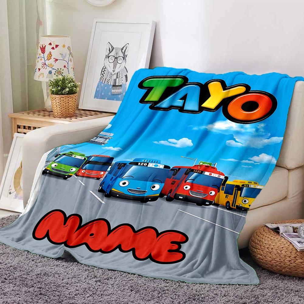 Custom Name Tayo Bus Adventure Blanket for Couch & Bed, Plush Cozy Fuzzy Blanket Super Soft & Warm Blankets for Fall and Winter. 0908196