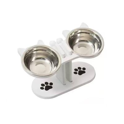 Wooden Pet Feeding Stand with Stainless-Steel Bowls Modern for Kitchen