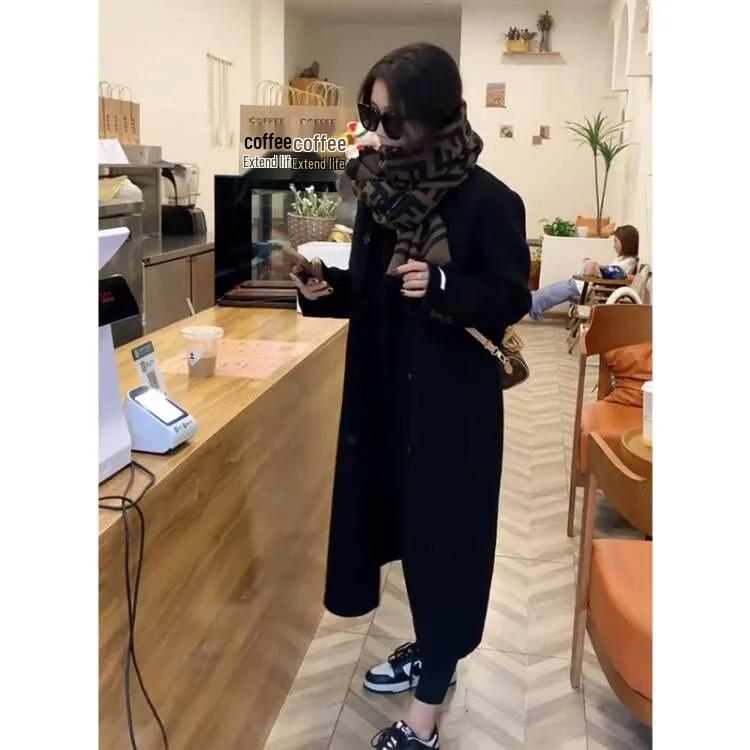 2023 Damen Kamelwollmantel - Mittellang, Koreanischer Stil, Lockere Passform, Langärmlig, Trendig für Herbst & Winter