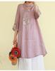 Zen-style Frog Button Retro Shirt Spring/summer Mid-length Embroidered Ethnic Style Three-quarter Sleeve Stand Collar Top for Women