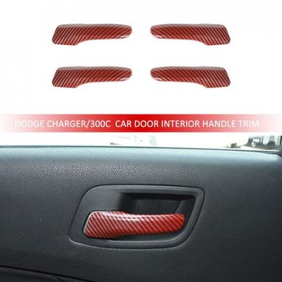 4X Inner Door Handle Frame Decor Cover for Dodge Charger 2011+ Red Carbon Fiber