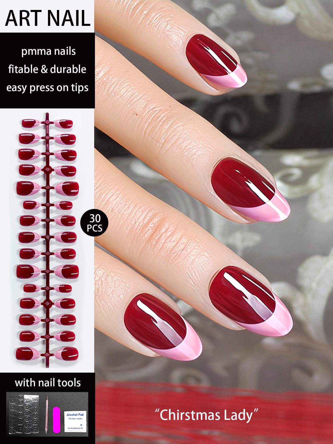 Red Christmas Festive Nail Art Stickers - High-Quality Wearable Fake Nails