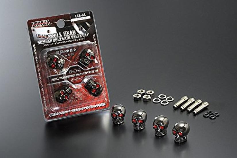 Fortune JDM Skull Head Number Bolt Air Valve Cap Black Chrome & LSH-BC