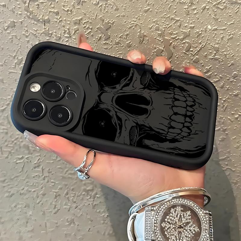 Minimalist Black Skull Pattern Silicone Soft Phone Case For iPhone 17 16 15 Pro Max 14 13 12 11 Pro 17 Air 16E XS X XR Cover