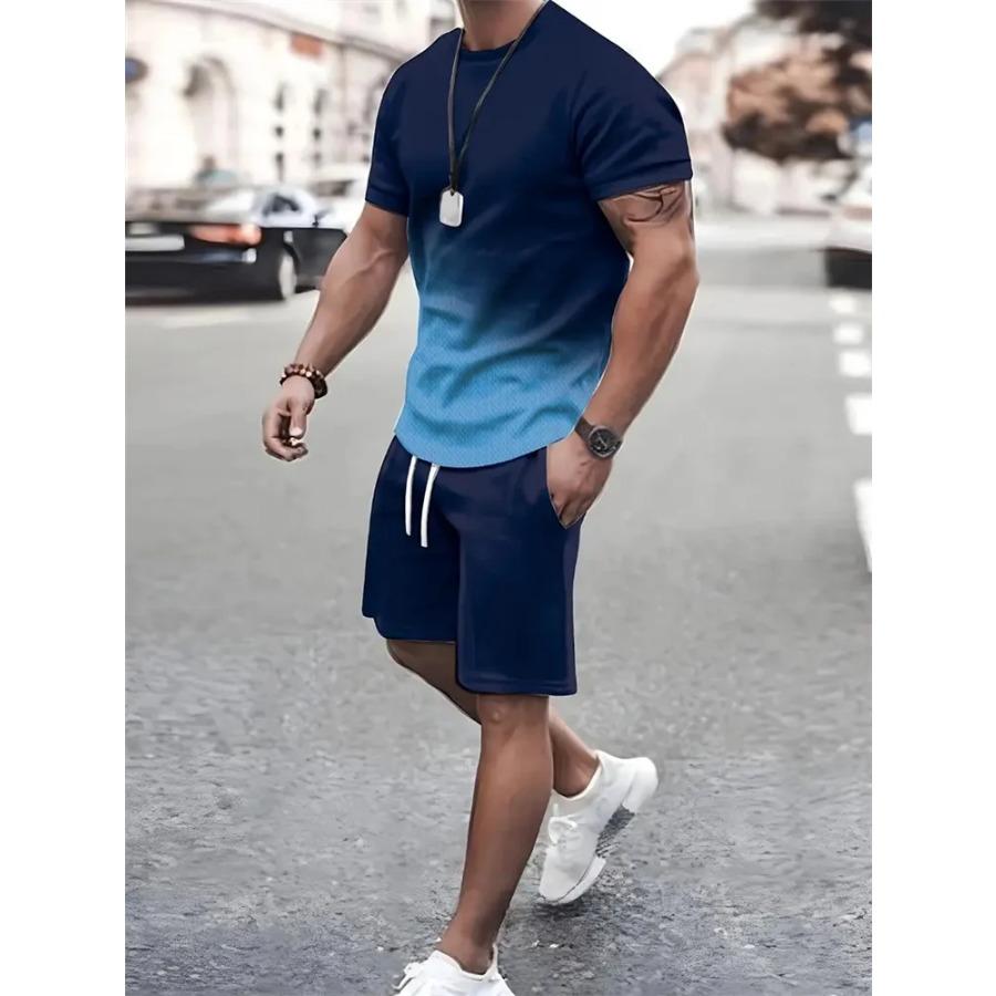 Pánská trička šortky sada Móda Pánské s křížovým potiskem Krátký rukáv Dva kusy Oversized Outdoor Beach Sports Pánský oblek větší velikosti