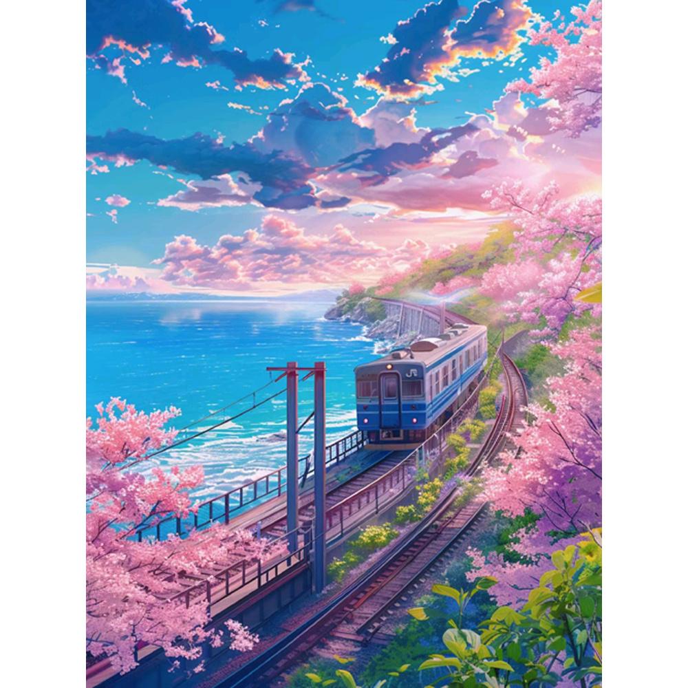 5d Diamond Painting Fantasy Sakura Train Full Diamond Mosaic Landscape Cross Stitch Kits Home Decor