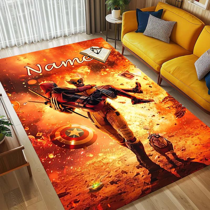 Personalized Name Wolverine Deadpool Living Room Non-Slip Area Rug Soft Carpet for Bedroom Kids Playroom Sofa Office Home Decor Doormat