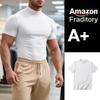 Summer New Men's Casual Semi-High Neck Slim Solid Color T-shirt - European & American Fashion.