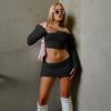 New Autumn and Winter Women's Clothing One-shoulder Short Fur T-shirt Women's Hip Skirt Casual Suit