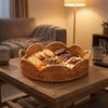 Lightweight Round Serving Tray | Woven with Handles, Decorative, Wicker