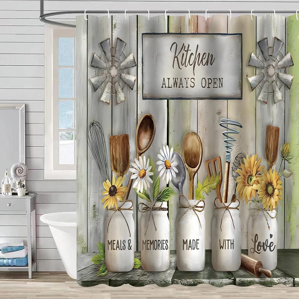 Bathroom Waterproof Curtain Digital Printing Plant Vase Shower Curtain Non-Punching Toilet Partition Curtain Shower Cloth