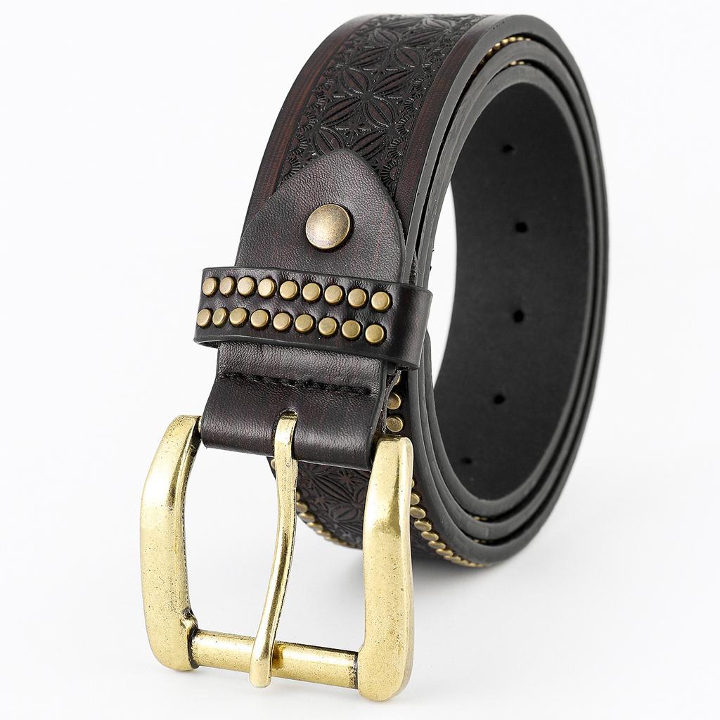 Western Denim Belt Bull Head Retro Green Retro Men'S Punk Embossed Pu Leather Belt