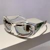 KAMMPT Y2k Metallic Inflated Frame Sunglasses 2024 New Stylish Oversized Sports Men Eyewear Trendy Mirror UV400 Cycling Shades
