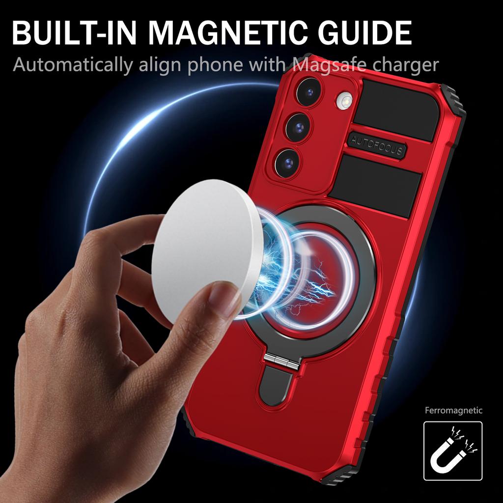 For Samsung Galaxy S22 5G Magnetic Case PC+TPU Phone Case Magnetic Finger Grip Kickstand Cover