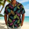 Men's Palm Leaf Print Short Sleeve Shirt, Casual Hawaiian Button Down Top for Men, Tropical Beach Style for Spring & Summer