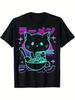 Anime Ramen Cat Retro Noodles Aesthetic Kawaii Cat T-Shirt for Men Women, Unsex Short Sleeve, Casual Wear, Autumn Season