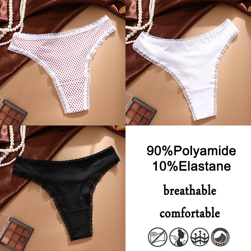 FINETOO 3Pcs Lace Panties Sexy G-String Women's Underwear T-Back Lingerie for Female Panties Underpants Briefs Thong Intimates