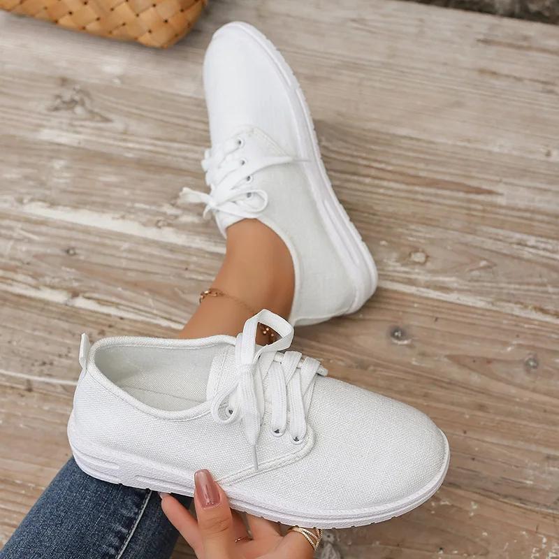 

Fashion Shoes for Women Plus Size 36-43 Autumn Women Lace Up Loafers Zapatos De Mujer Non-slip Casual Breathable White Black Flats Shoes 36
