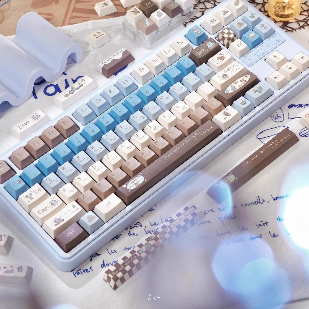 Keycaps Sea Salt Chocolate Theme Cherry Foa Pbt Five-Sided Sublimation Keycaps Blue Coffee White Gradient Color Keycaps 145Keys
