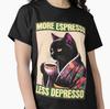 More Espresso Less Depresso Meme - Funny Coffee Cat Vintage Poster T-Shirt