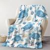 1Pc Coastal Watercolor Sea Turtle & Seashell Print Soft Fleece Blanket Beach Themed Home Decor Throw Blanket