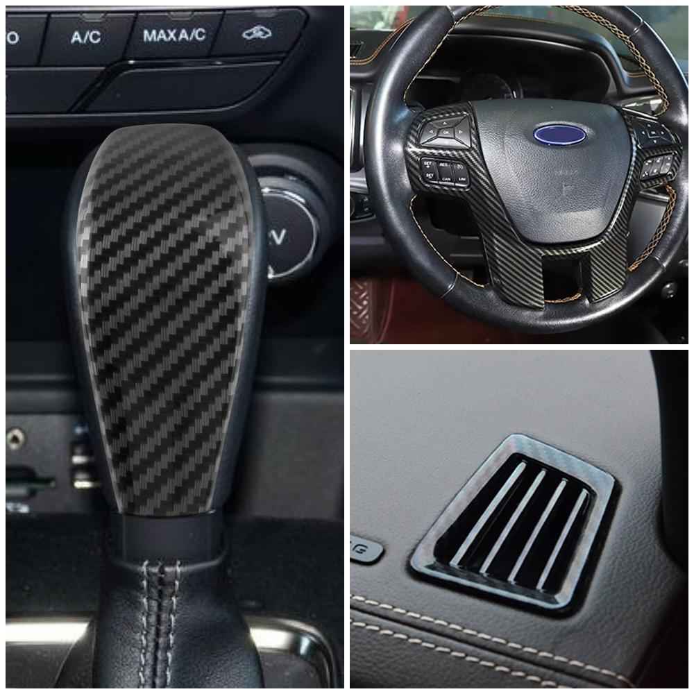 Car Steering Wheel Button Panel Gear Shift Knob AC Outlet Cover Trim Sticker for Ford Everest 2015-2019 Ranger 15-17 Accessories