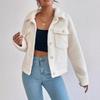 Women's Short Plush White Wool Coat - Winter Design