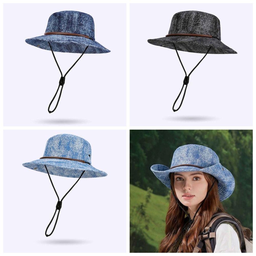 Drawstring Sunshade Cowboy Hat Breathable Fishing Cap Sun Cap Sunscreen Basin Cap  Camping