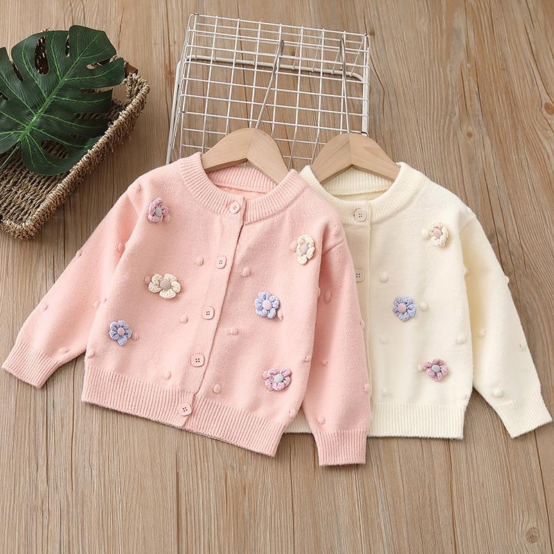 Girls Sweater Cardigan Knitted Children's Jacket Autumn and Winter Flower Girl Baby Long Sleeve Tops Sweaters