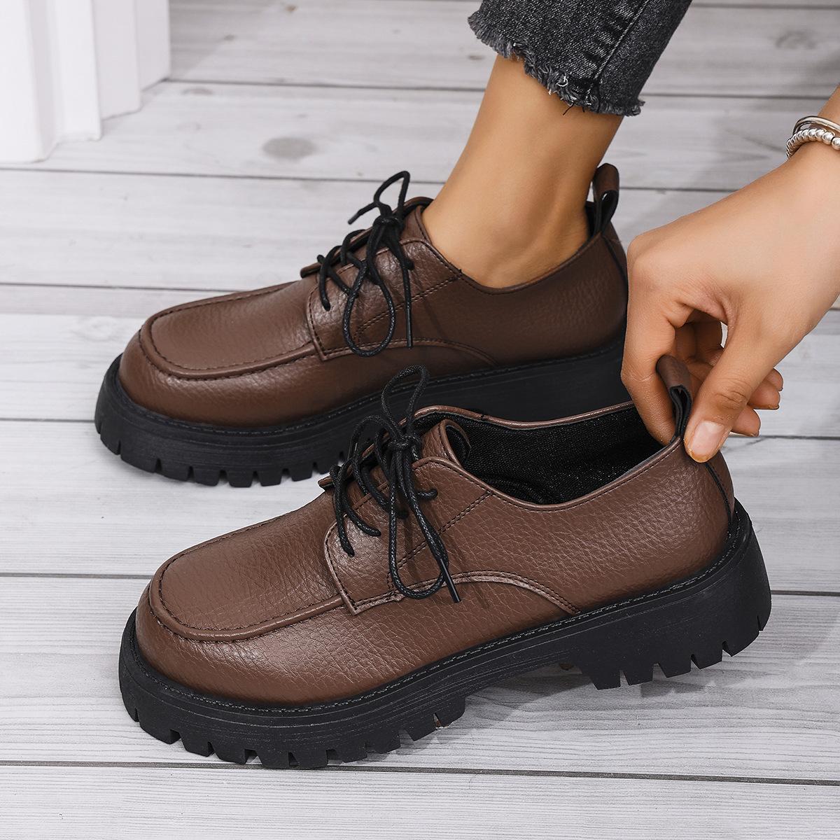 

British style platform round head thick heel single shoes women s foreign trade large size 2025 spring and autumn new lace-up small leather shoes wome 35