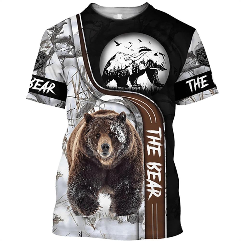 Outdoor Hunting 3D Printed T Shirt For Men Animal  Bear Graphic T-Shirt Casual Streetwear Ropa Hombre Oversized O-Neck Tee Tops