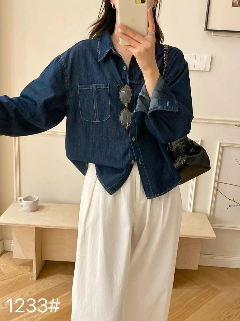 Korean Style Retro Loose Denim Shirt for Women - Spring Single-Breasted Layering Top