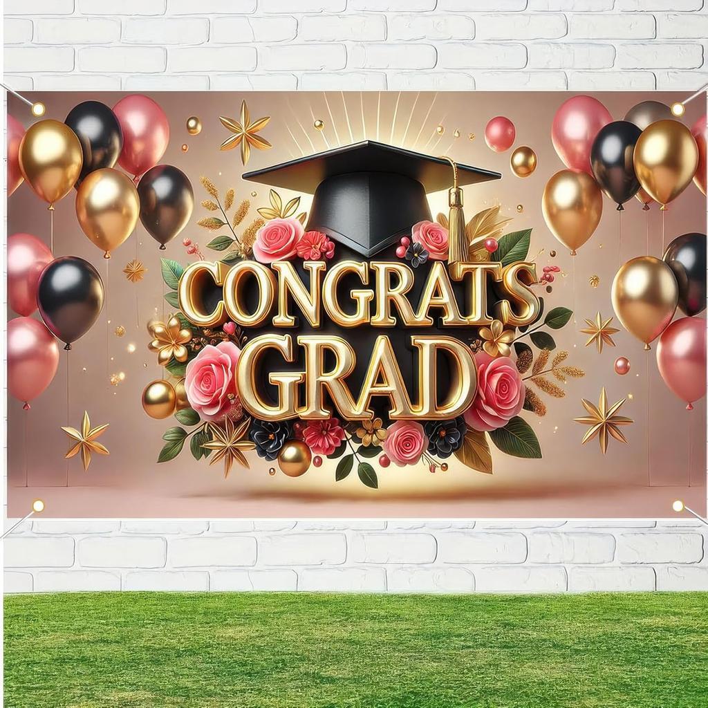 Graduation Banner 71 x 43 Inch Congrats Grad Party Decoration Photo Backdrop for Class of 2025 Graduation Celebration Senior Graduate School Ceremony