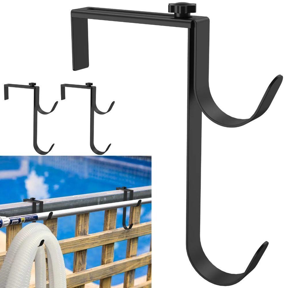 2Pcs Metal Pool Pole Hanger Double Hook Fence Hooks No Drill Pool Pole Fixing Hooks Swimming Pool