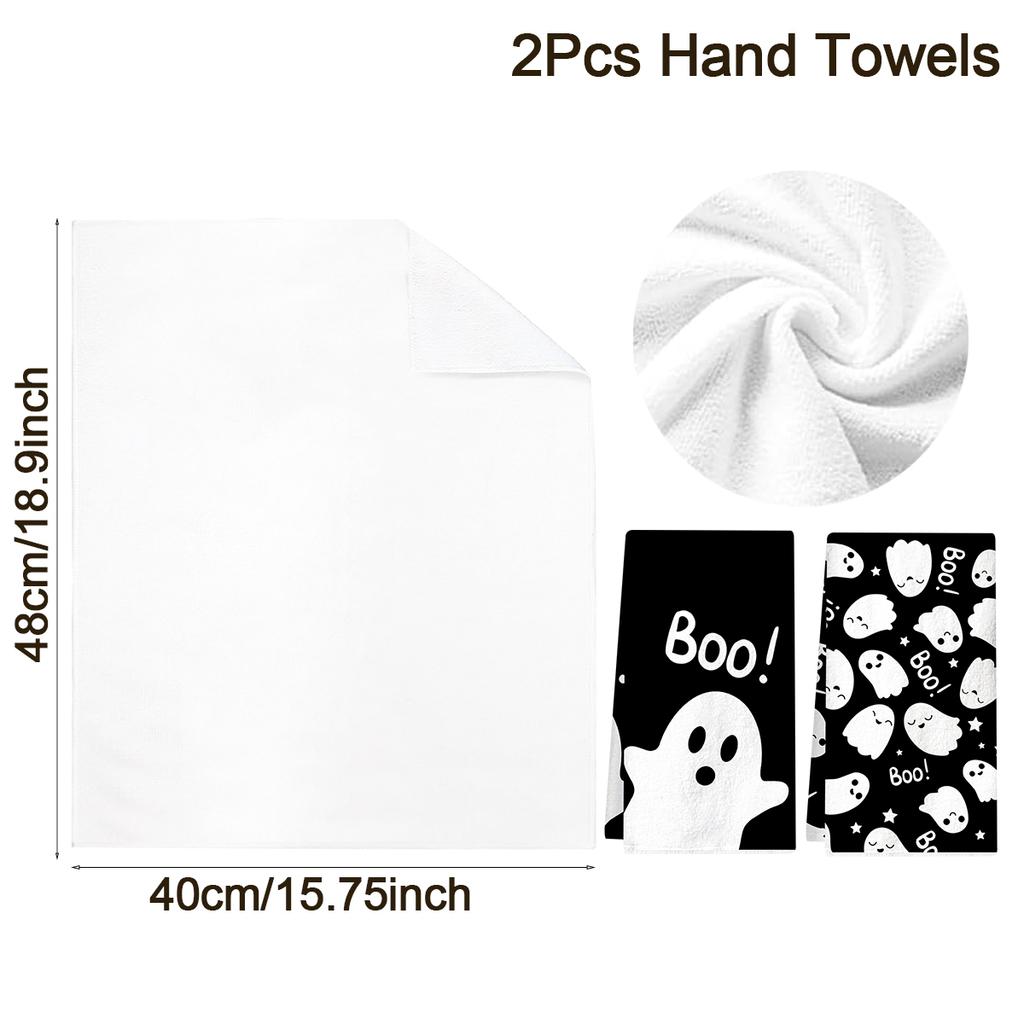 2pcs Halloween Dish Towel Spooky Boo Design Kitchen Towel Soft Absorbent Superfine Fibre Dish Cloth for Halloween Party Supplies