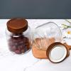 Vertical Stripe Borosilicate Glass Jar with Acacia Wood Lid - Large Capacity for Kitchen Storage or Pickles