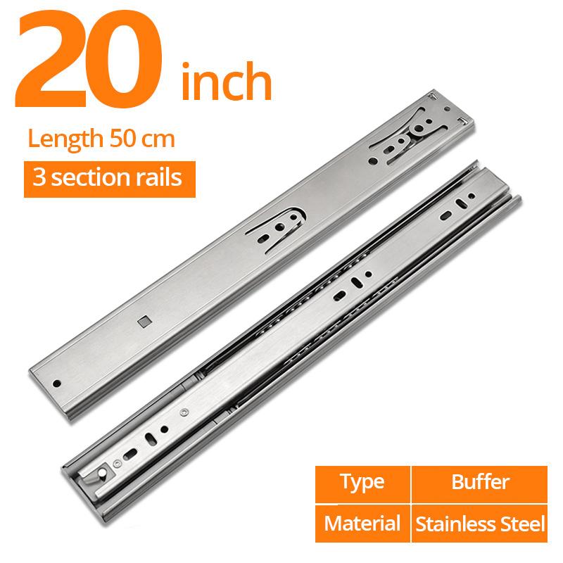 Stainless Steel Cabinet Slides Soft Close Three-Section Drawer Rails Drawer Slides Buffer Damper Rails Hardware