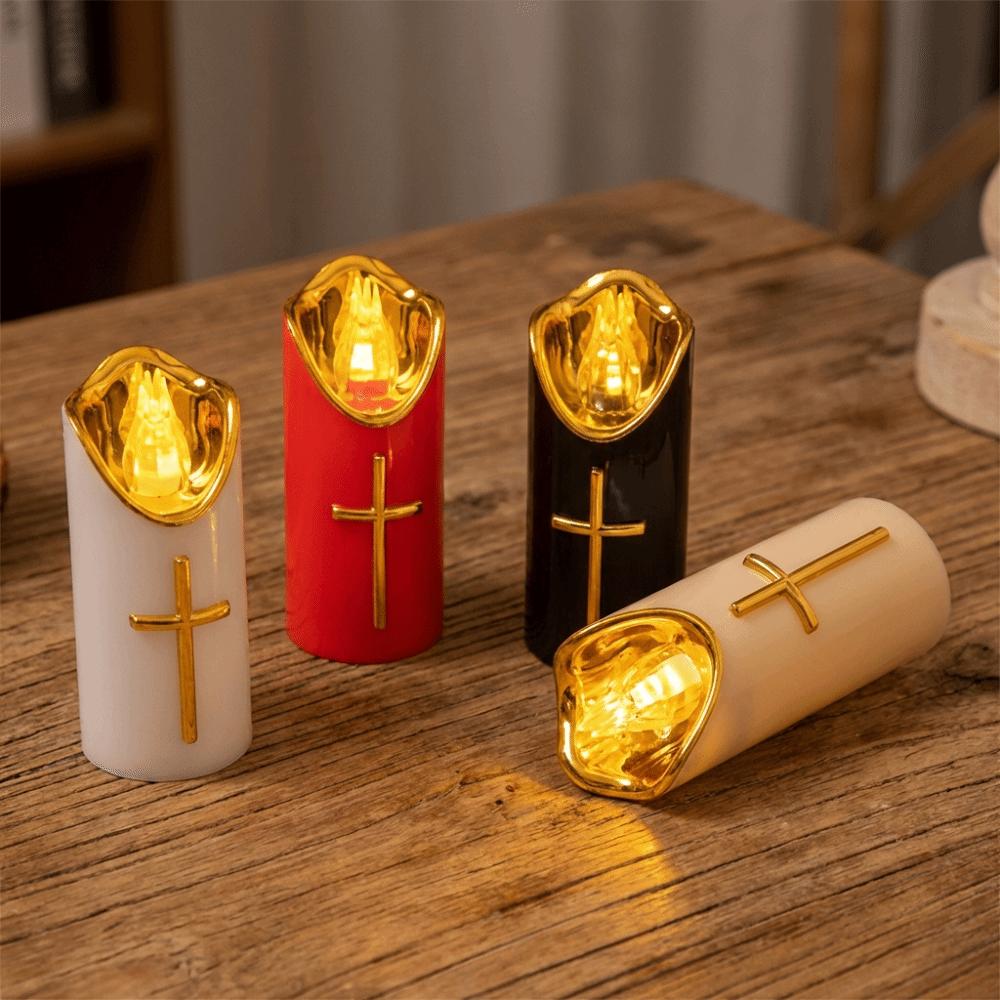 Resuable Christian Cross Candles Waterproof Realistic Flame Candles Church Use
